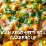 MEXICAN SPAGHETTI SQUASH CASSEROLE centered hero view, clean and uncluttered
