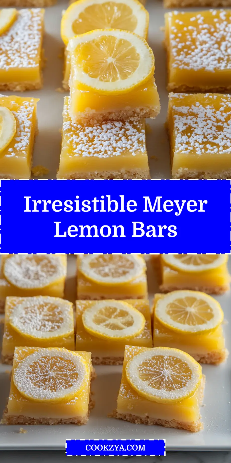 Meyer Lemon Bars Easy and Delicious Recipe 6 MEYER LEMON BARS centered hero view, clean and uncluttered_pin