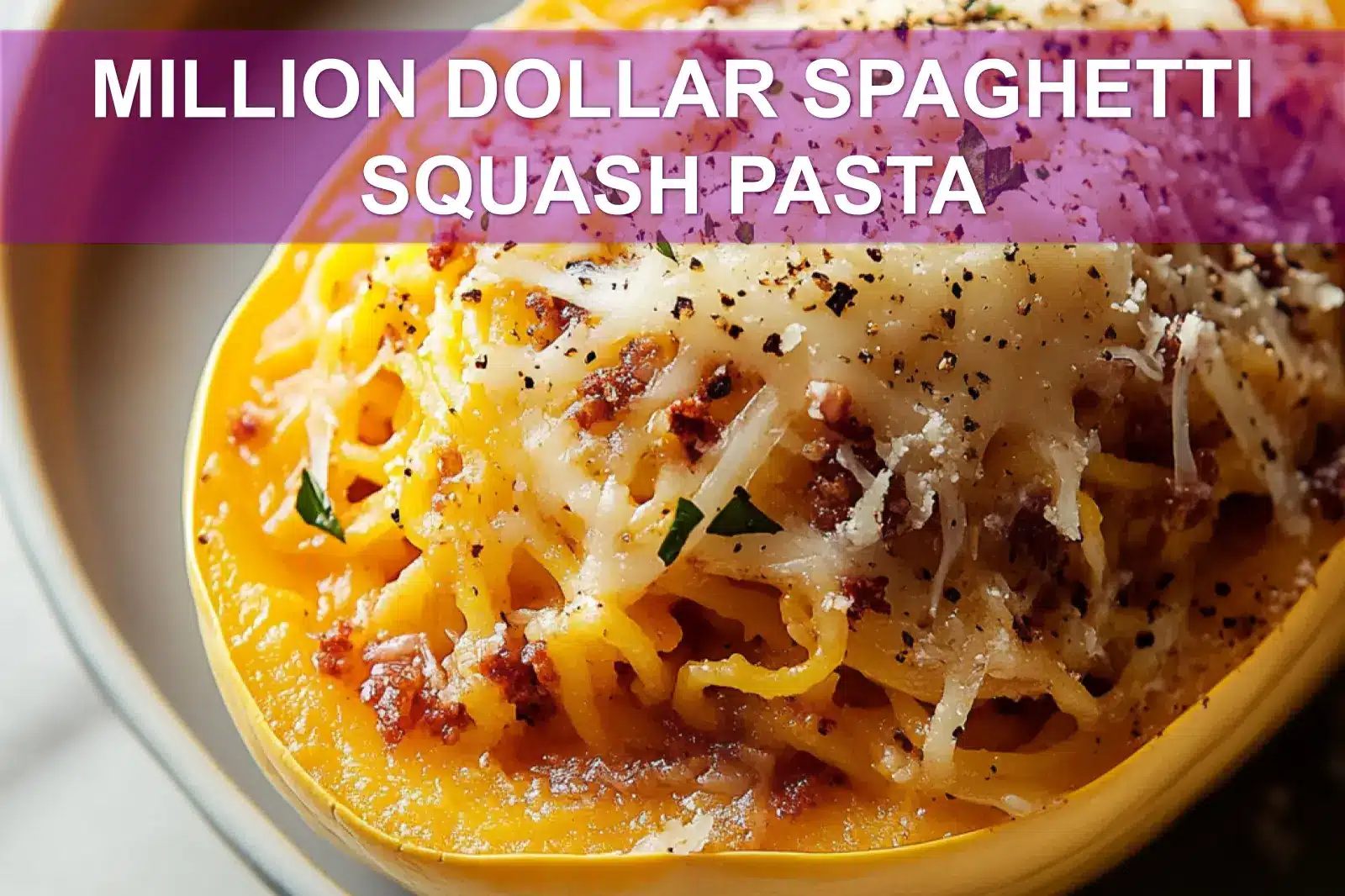 MILLION DOLLAR SPAGHETTI SQUASH PASTA centered hero view, clean and uncluttered