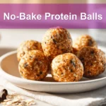 NO BAKE PROTEIN BALLS on white cloth with glass of water warm natural light