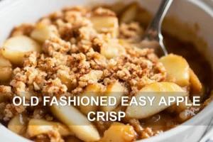 Old Fashioned Easy Apple Crisp: Irresistibly Quick Recipe OLD FASHIONED EASY APPLE CRISP centered hero view, clean and uncluttered
