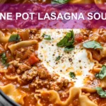 ONE POT LASAGNA SOUP centered hero view, clean and uncluttered