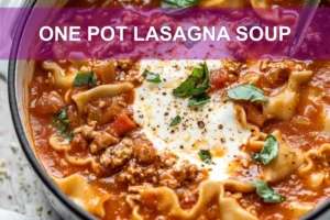One-Pot Lasagna Soup: Irresistibly Easy and Delicious! ONE POT LASAGNA SOUP centered hero view, clean and uncluttered