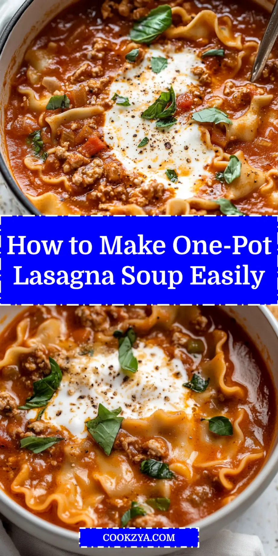 One-Pot Lasagna Soup: Irresistibly Easy and Delicious! 6 ONE POT LASAGNA SOUP centered hero view, clean and uncluttered_pin