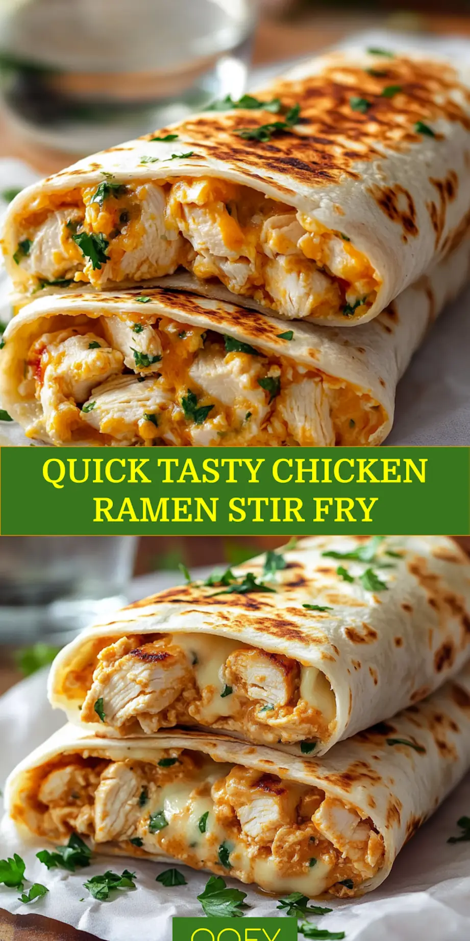 Ooey Gooey Cheesy Garlic Chicken Wraps: Easy Delicious Recipe! 6 OOEY GOOEY CHEESY GARLIC CHICKEN WRAPS close-up three-quarter eye-level melted cheese herbs_pin
