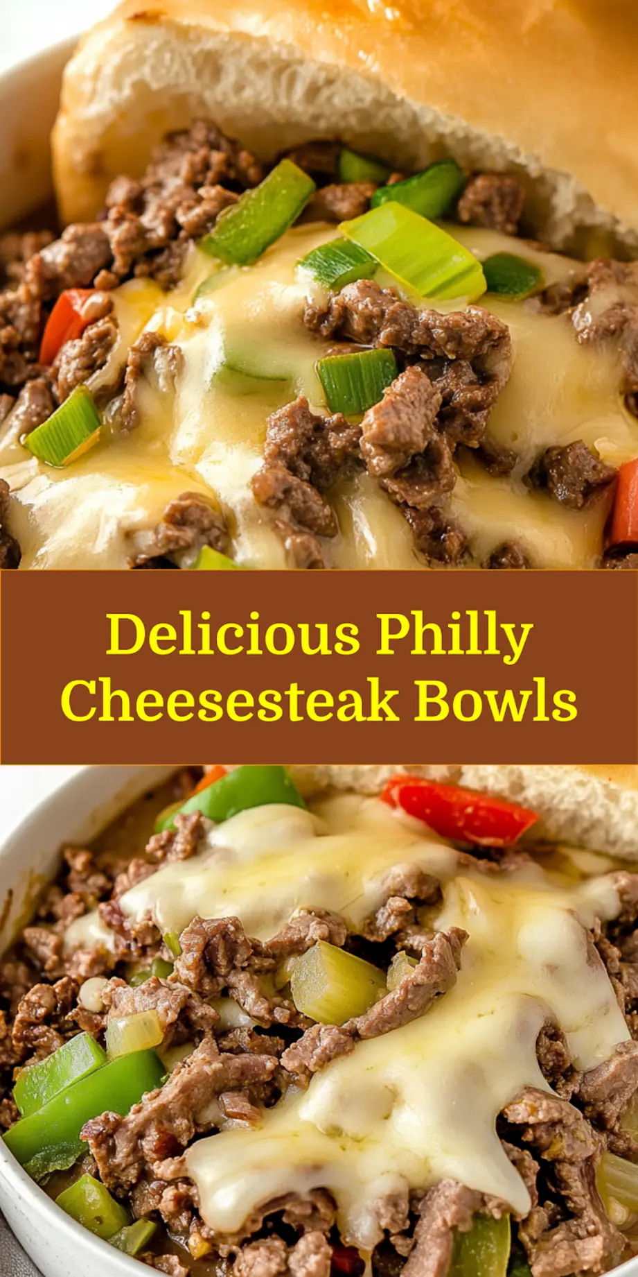PHILLY CHEESESTEAK BOWLS centered hero view, clean and uncluttered_pin