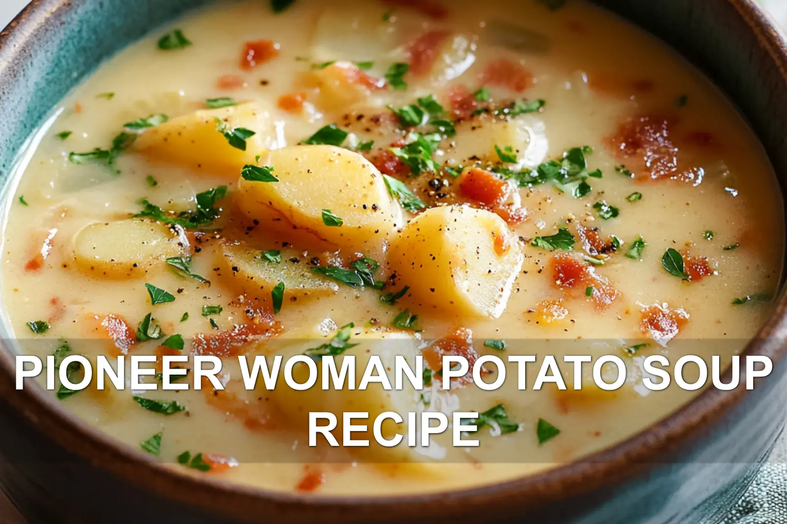 PIONEER WOMAN POTATO SOUP RECIPE centered hero view, clean and uncluttered