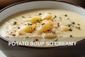 Potato Soup So Creamy Delicious and Easy Recipe POTATO SOUP SO CREAMY centered hero view, clean and uncluttered