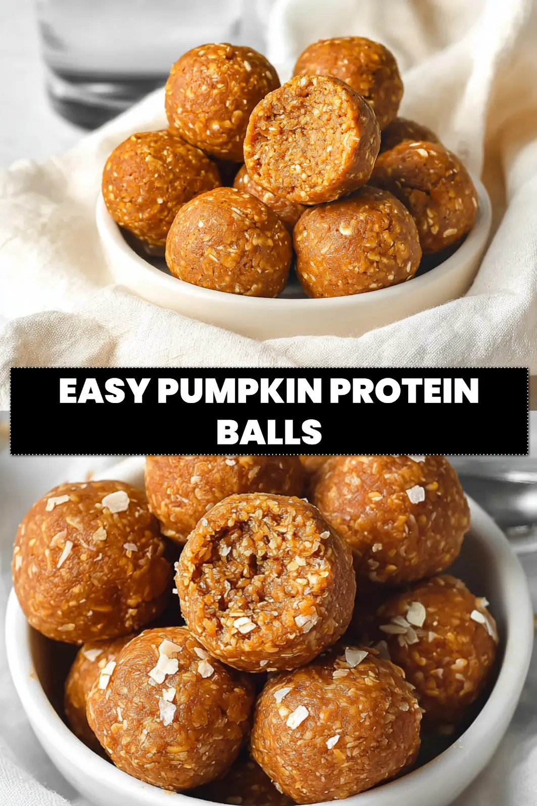 Pumpkin Protein Balls: Easy and Delicious Recipe 6 PUMPKIN PROTEIN BALLS on white napkin with warm natural light and soft shallow focus_pin