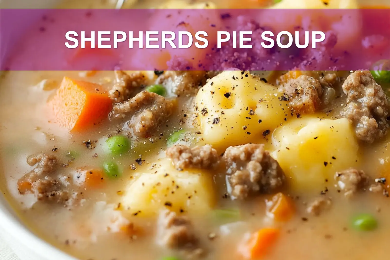 SHEPHERDS PIE SOUP centered hero view, clean and uncluttered