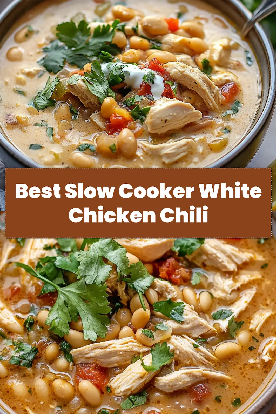 Slow Cooker White Chicken Chili Recipe for Comfort 6 SLOW COOKER WHITE CHICKEN CHILI centered hero view, clean and uncluttered_pin