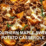 SOUTHERN MAPLE SWEET POTATO CASSEROLE centered hero view, clean and uncluttered