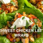SOUTHWEST CHICKEN LETTUCE WRAPS centered hero view, clean and uncluttered