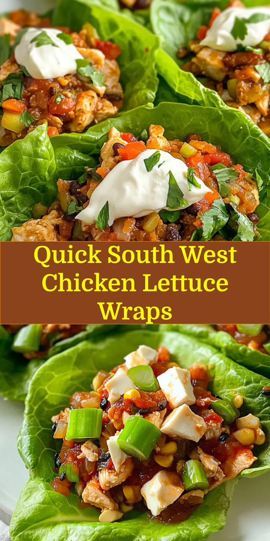 Southwest Chicken Lettuce Wraps Quick Easy Delicious 6 SOUTHWEST CHICKEN LETTUCE WRAPS centered hero view, clean and uncluttered_pin