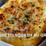 SPAGHETTI SQUASH AU GRATIN centered hero view, clean and uncluttered