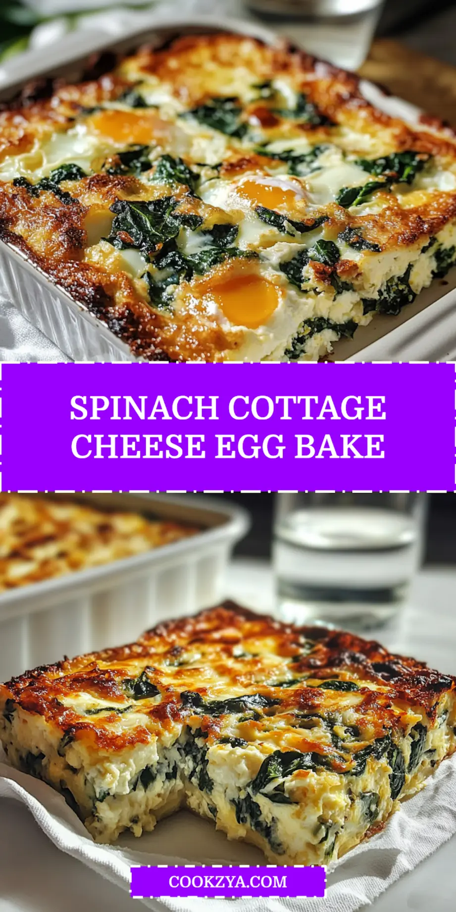 Spinach Cottage Cheese Egg Bake: Irresistible Breakfast Recipe 6 SPINACH COTTAGE CHEESE EGG BAKE golden baked casserole with spinach and scallions_pin