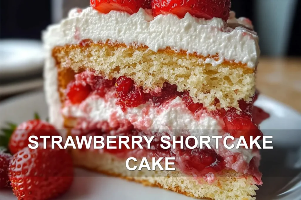 STRAWBERRY SHORTCAKE CAKE centered hero view, clean and uncluttered