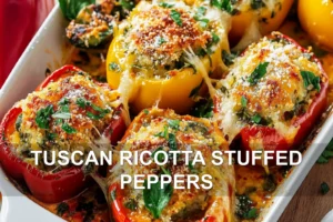 Tuscan Ricotta Stuffed Peppers Recipe You'll Love TUSCAN RICOTTA STUFFED PEPPERS centered hero view, clean and uncluttered