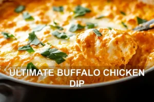 Ultimate Buffalo Chicken Dip: A Delicious Easy Recipe ULTIMATE BUFFALO CHICKEN DIP centered hero view, clean and uncluttered