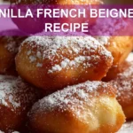 VANILLA FRENCH BEIGNETS RECIPE golden beignets dusted with powdered sugar on white napkin