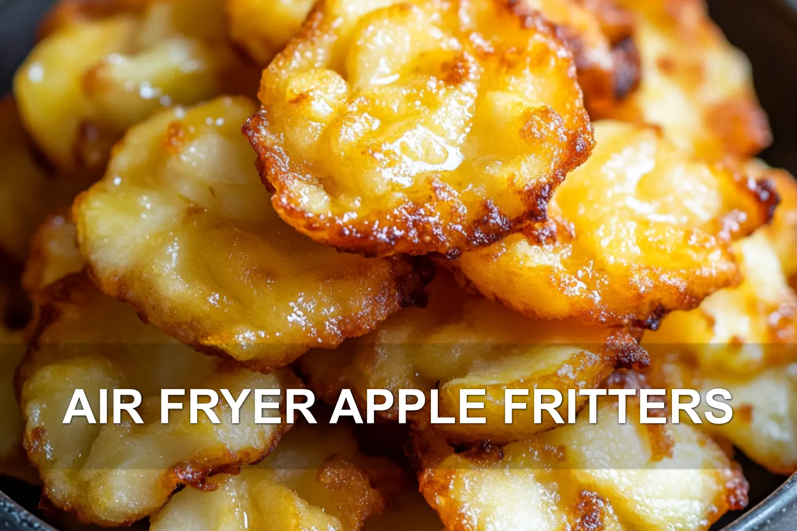 AIR FRYER APPLE FRITTERS centered hero view, clean and uncluttered