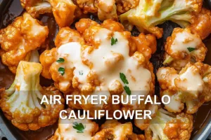 How to Make Irresistible Air Fryer Buffalo Cauliflower AIR FRYER BUFFALO CAULIFLOWER centered hero view, clean and uncluttered