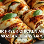 AIR FRYER CHICKEN AND MOZZARELLA WRAPS centered hero view, clean and uncluttered