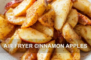 How to Make Delicious Air Fryer Cinnamon Apples AIR FRYER CINNAMON APPLES centered hero view, clean and uncluttered