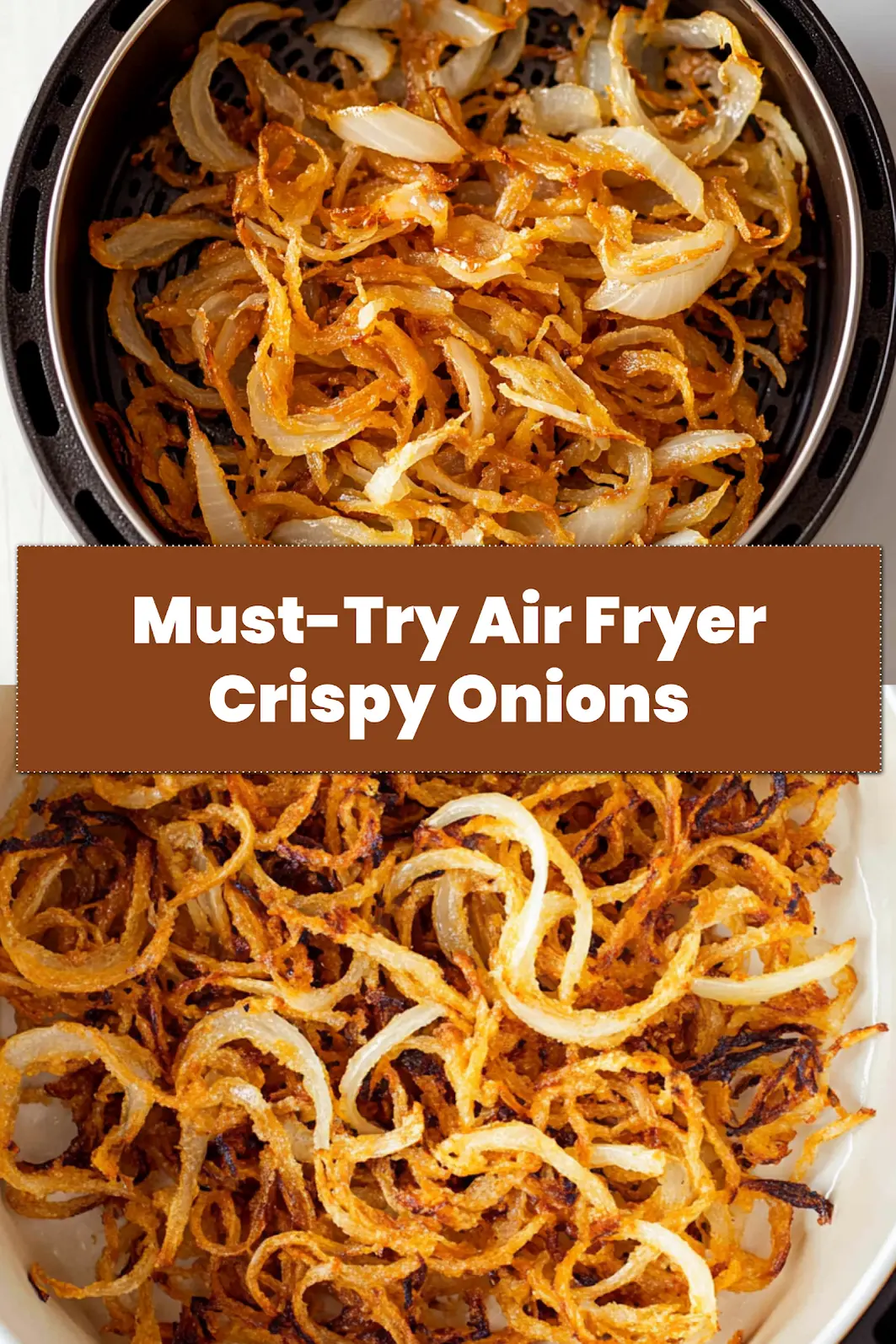 Pin this recipe: Delicious Air Fryer Crispy Onions, golden brown and perfectly crunchy