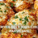 AIR FRYER DELICIOUS CHICKEN PARMESAN centered hero view, clean and uncluttered