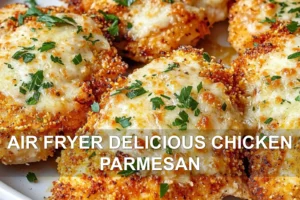 How to Make Air Fryer Delicious Chicken Parmesan AIR FRYER DELICIOUS CHICKEN PARMESAN centered hero view, clean and uncluttered