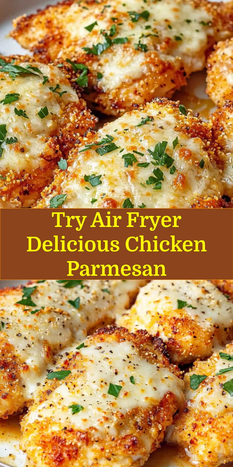 How to Make Air Fryer Delicious Chicken Parmesan 7 Pin for Air Fryer Chicken Parmesan, featuring a golden, crispy cutlet with melted cheese