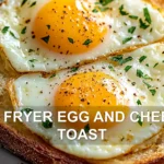 AIR FRYER EGG AND CHEESE TOAST centered hero view, clean and uncluttered