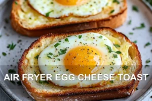Air Fryer Egg Cheese Toast: Irresistibly Easy and Delicious AIR FRYER EGG CHEESE TOAST centered hero view, clean and uncluttered