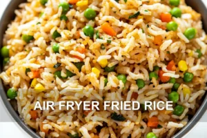 How to Make Air Fryer Fried Rice at Home AIR FRYER FRIED RICE centered hero view, clean and uncluttered