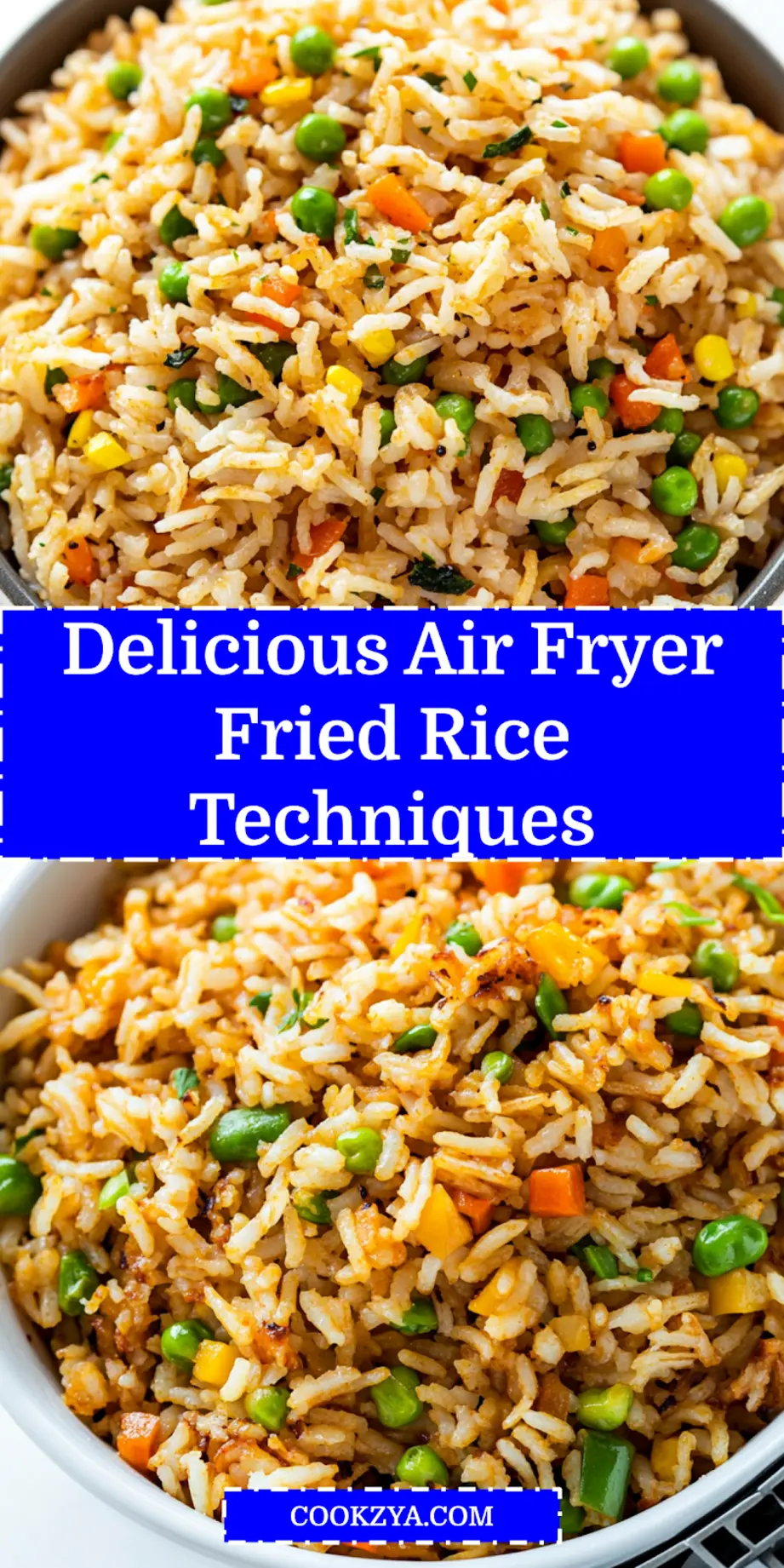 How to Make Air Fryer Fried Rice at Home 7 Pin-worthy image of golden Air Fryer Fried Rice with visible crispy bits and fresh green onions