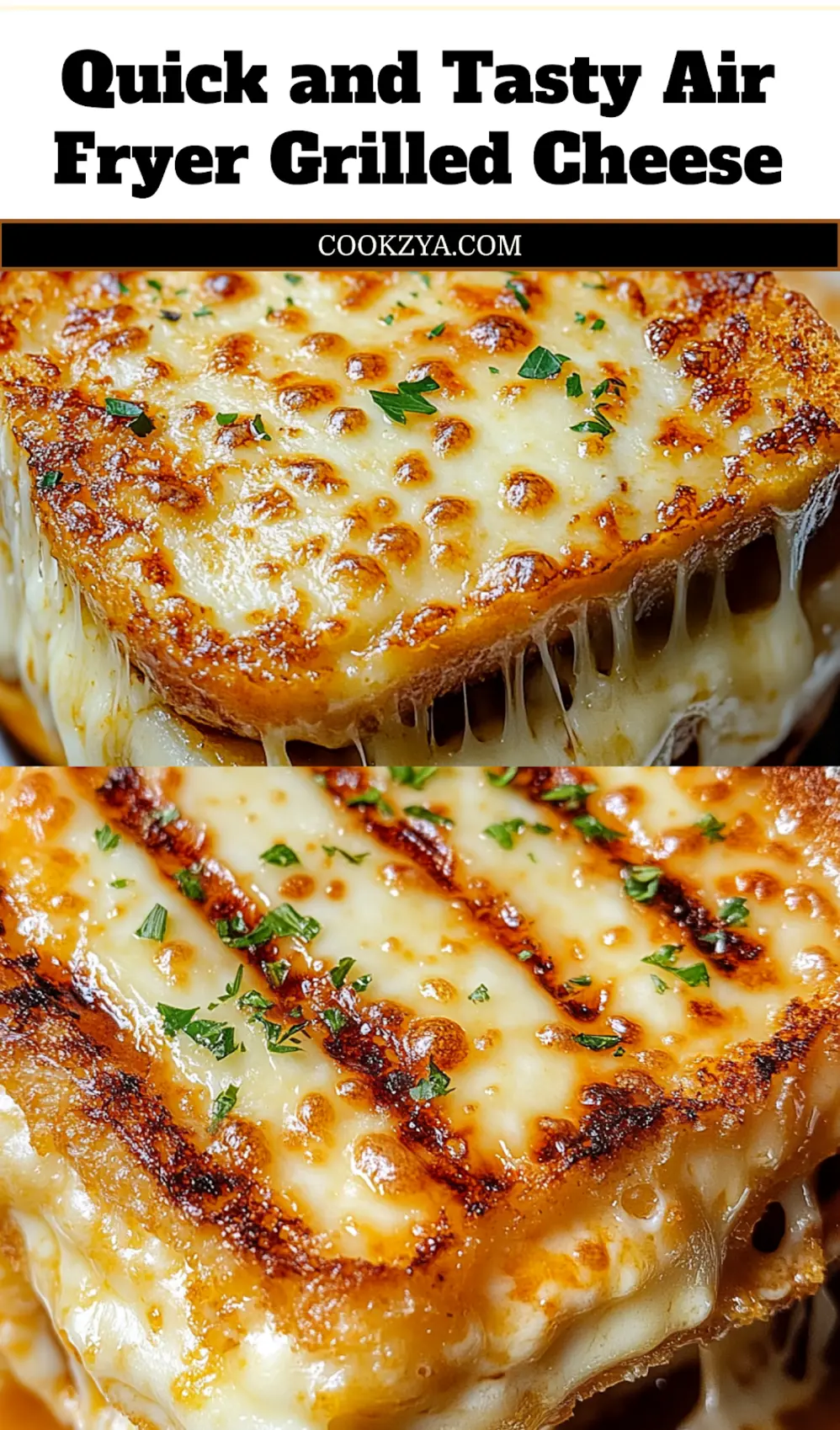 How to Make Crisp Air Fryer Grilled Cheese Recipe 7 Perfectly golden and crispy air fryer grilled cheese sandwich, cut diagonally, revealing gooey melted cheese, ready for sharing on social media or Pinterest.