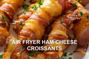 AIR FRYER HAM CHEESE CROISSANTS centered hero view, clean and uncluttered