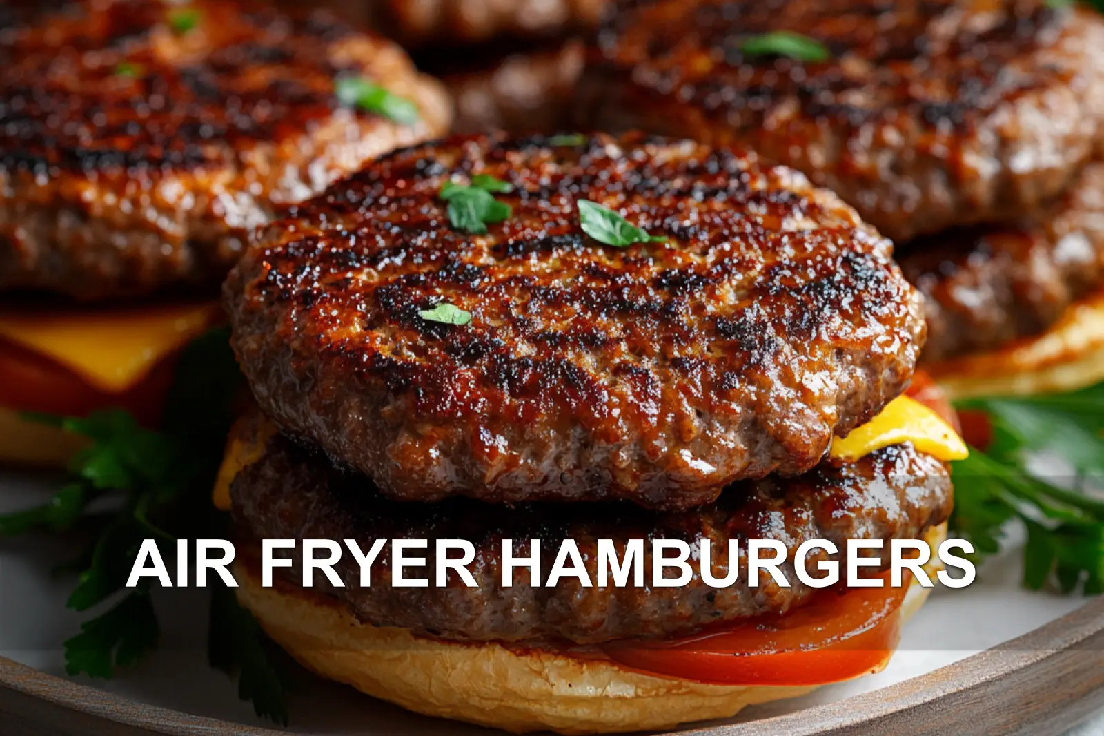 AIR FRYER HAMBURGERS centered hero view, clean and uncluttered