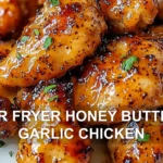 AIR FRYER HONEY BUTTER GARLIC CHICKEN centered hero view, clean and uncluttered