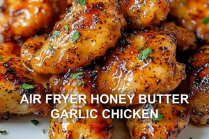 AIR FRYER HONEY BUTTER GARLIC CHICKEN centered hero view, clean and uncluttered