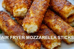 Air Fryer Mozzarella Sticks Quick and Irresistible Recipe AIR FRYER MOZZARELLA STICKS centered hero view, clean and uncluttered