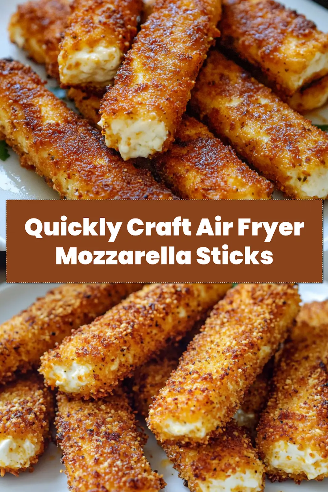 Crispy Air Fryer Mozzarella Sticks on a serving plate with marinara sauce, perfect for sharing.