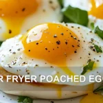 AIR FRYER POACHED EGGS centered hero view, clean and uncluttered