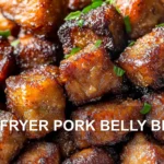 AIR FRYER PORK BELLY BITES centered hero view, clean and uncluttered