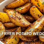 AIR FRYER POTATO WEDGES centered hero view, clean and uncluttered