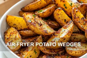 AIR FRYER POTATO WEDGES centered hero view, clean and uncluttered