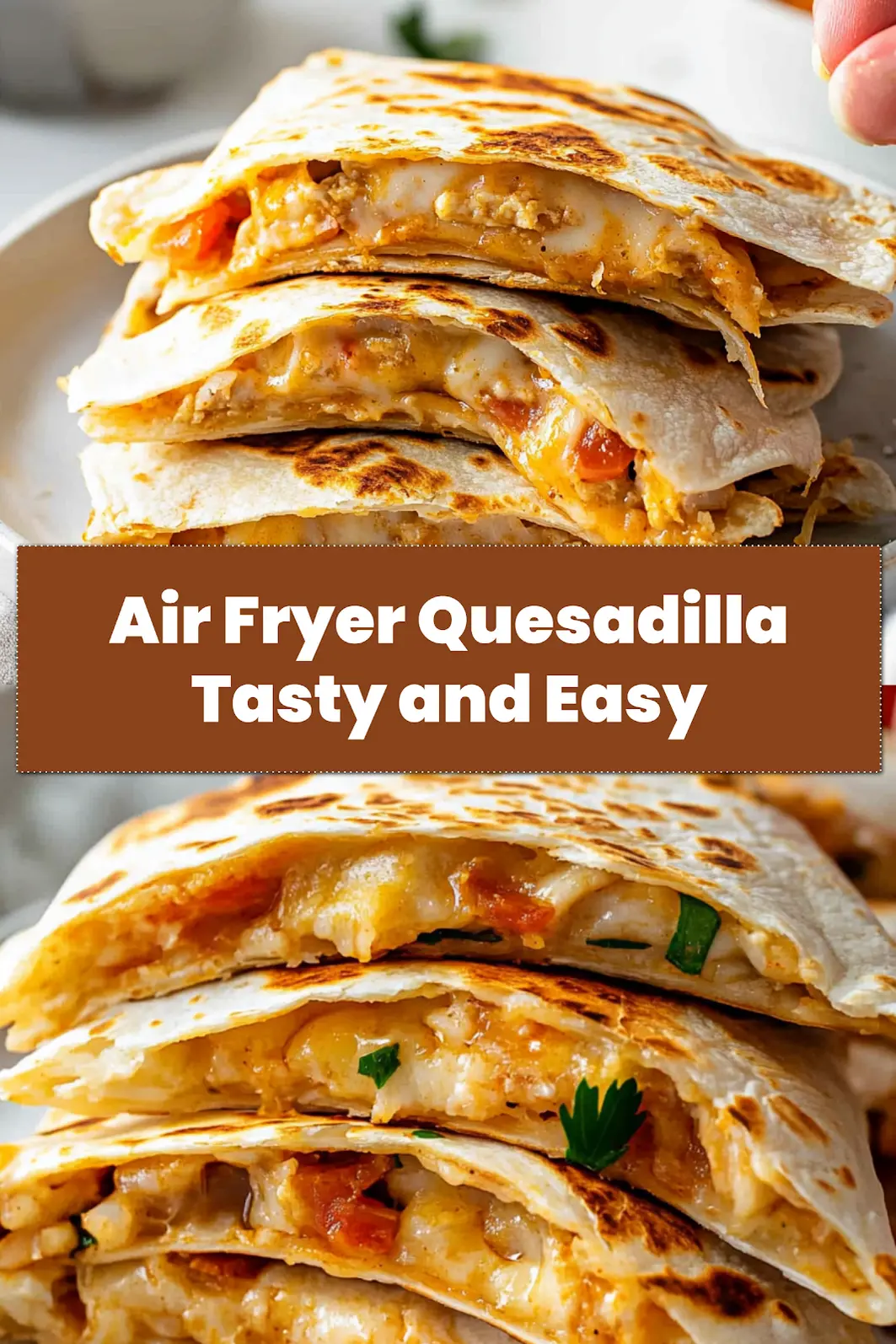 A perfectly golden and crispy Air Fryer Quesadilla, sliced and ready to serve