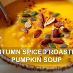AUTUMN SPICED ROASTED PUMPKIN SOUP centered hero view, clean and uncluttered