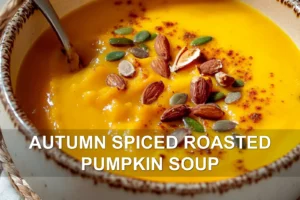 AUTUMN SPICED ROASTED PUMPKIN SOUP centered hero view, clean and uncluttered